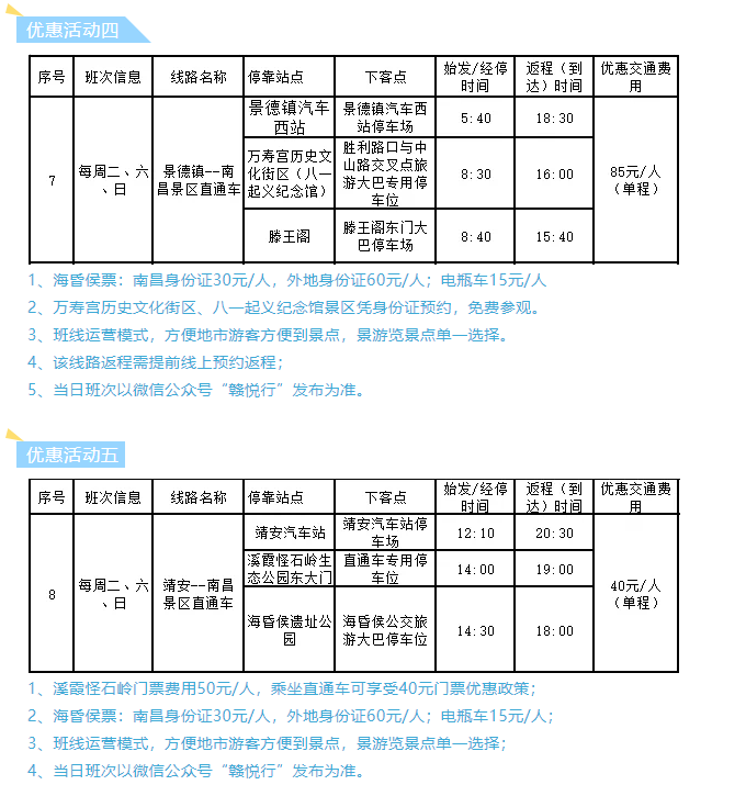 都市城際公交景區(qū)直通車(chē)暑期班次時(shí)刻表